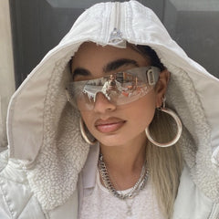Fashion Rimless Y2K Sunglasses Retro Wrap Around Frameless Sunglasses
